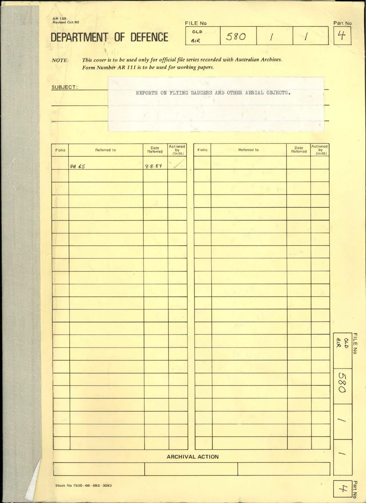 Reports on Flying Saucers and other Aerial Objects in Australia, A703, 580-1-1, part 4 Untitled