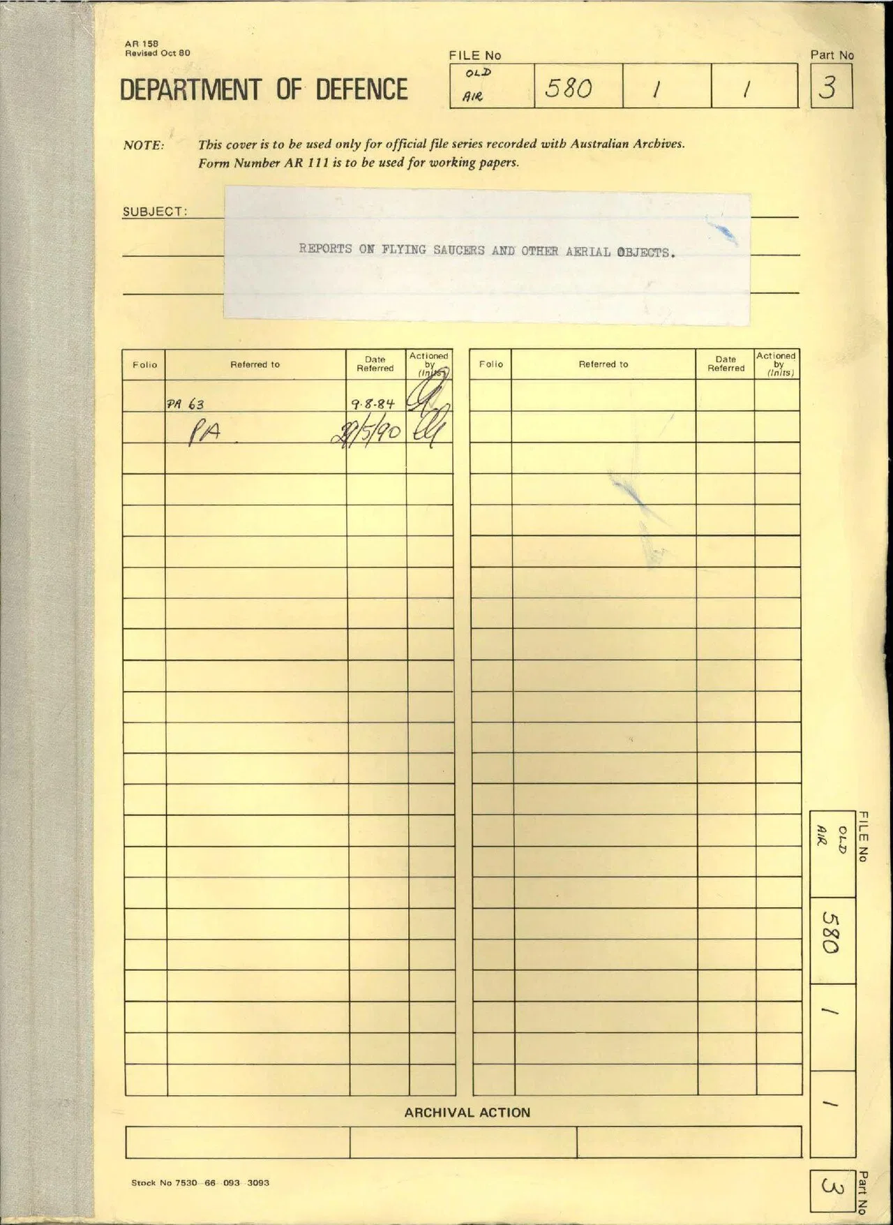Reports on Flying Saucers and other Aerial Objects in Australia, A703, 580-1-1, part 3 Untitled
