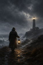 Listing image for The Last Lighthouse Keeper Stormy Coastal Lighthouse Poster Print Framed Canvas