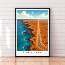 Listing image for Eyre Highway Australia Unframed Poster Illustration Art Print With Coastal Road
