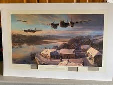 Listing image for Nicolas Trudgian aviation art Print RAF Mosquitos at Dusk damaged