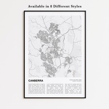 Listing image for Canberra Map Print, Australian Capital Territory Travel Poster, Wall Decor Art