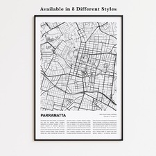 Listing image for Parramatta Map Print, New South Wales Travel Poster, Modern Map, Wall Decor Art