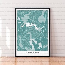 Listing image for Canberra Unframed Map Poster Print Canberra Australia Teal Modern Wall Print